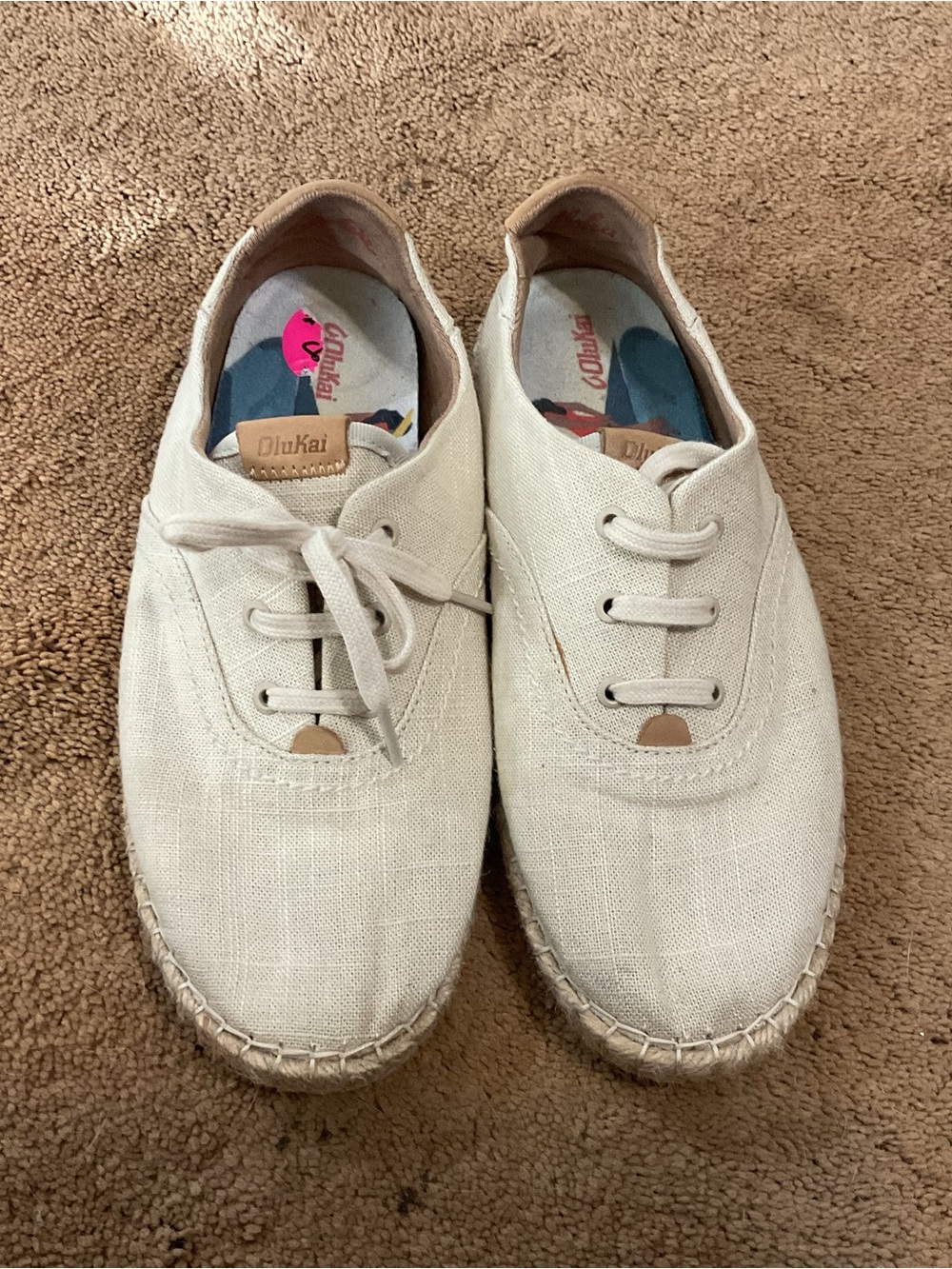 Olukai  Neutral Canvas & Leather Slip-On Sneakers Tan Size 8.5